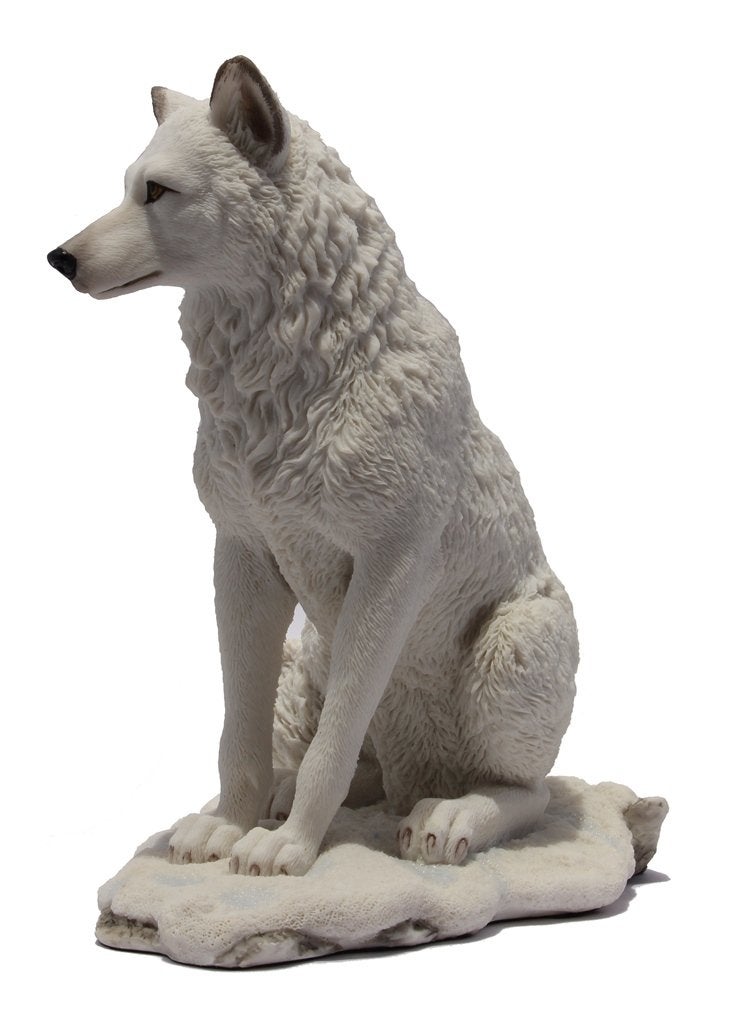 US 7.75 Inch Wolf Sitting in Snow Decorative Statue Figurine, White - Image 5